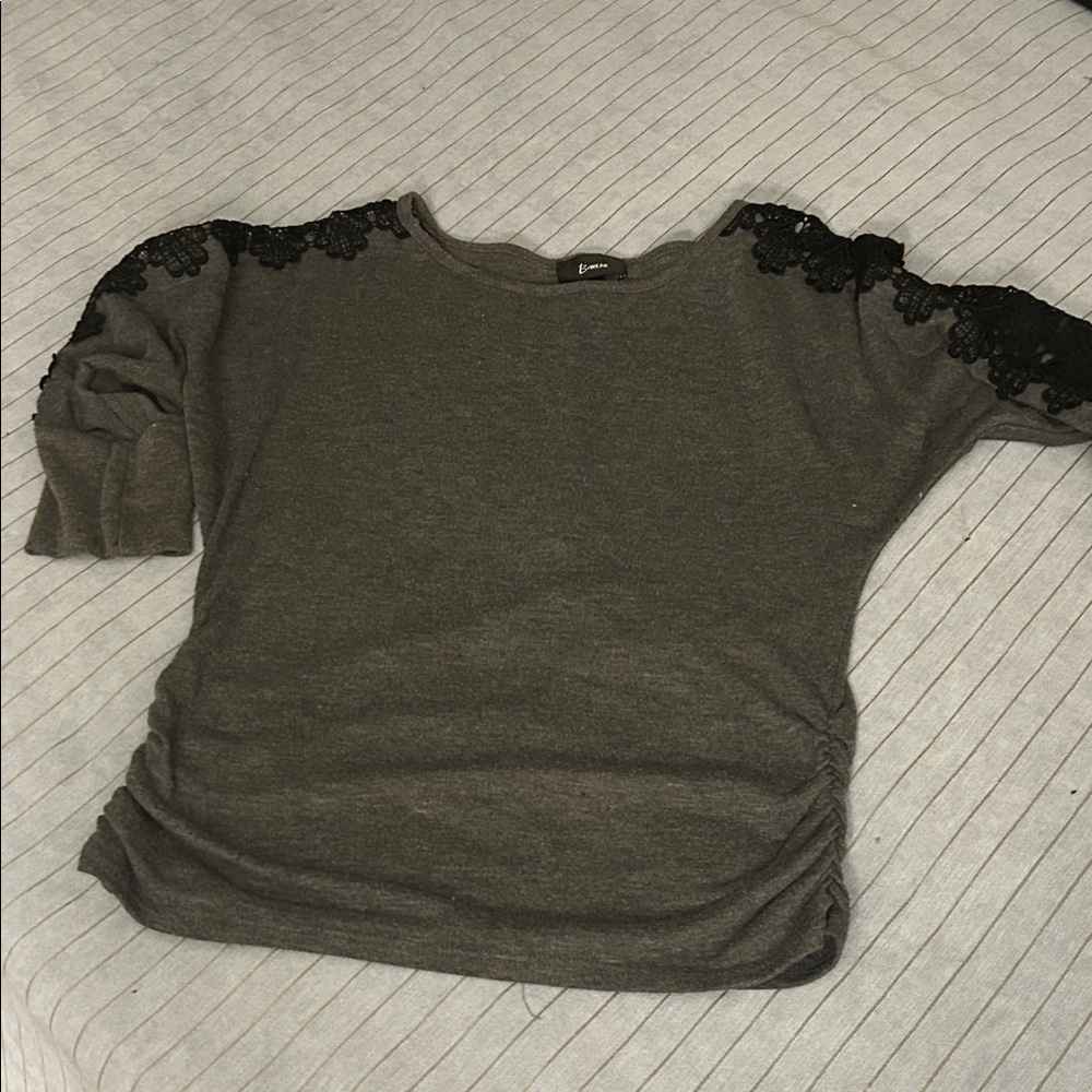 Bwear Dark Gray Sweater with Black Lace Accents